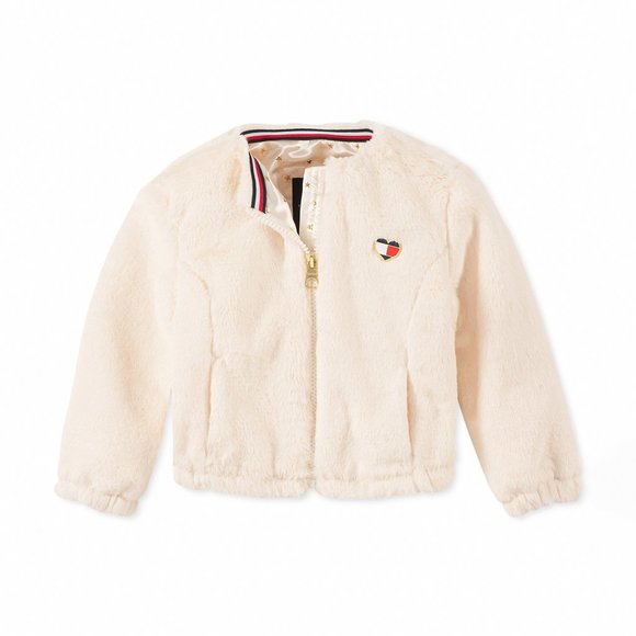Tommy Hilfiger Baby Girls Long Sleeve Faux Fur Zip Front Bomber Jacket Egret 18M